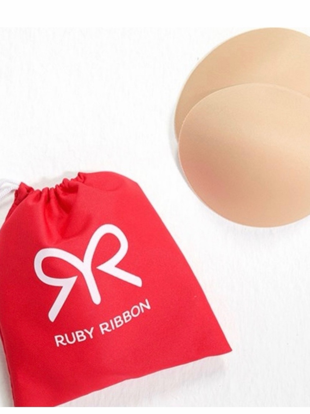 NWT Ruby Ribbon Petals Bra Inserts SET OF 2 Nude in Lingerie Drawstring Bag